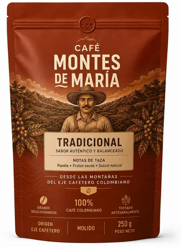 Frente del empaque Tradicional molido, 250 g
